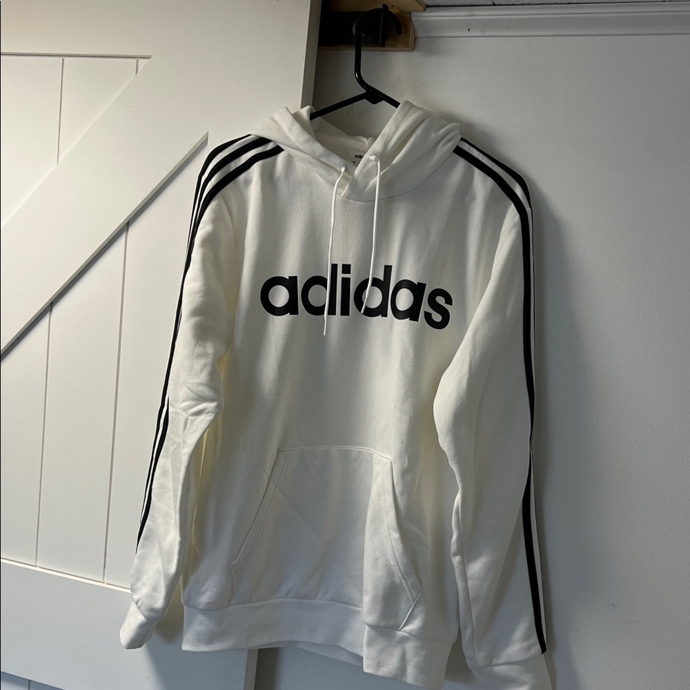 Men’s Adidas White Hoodie with Black Accents